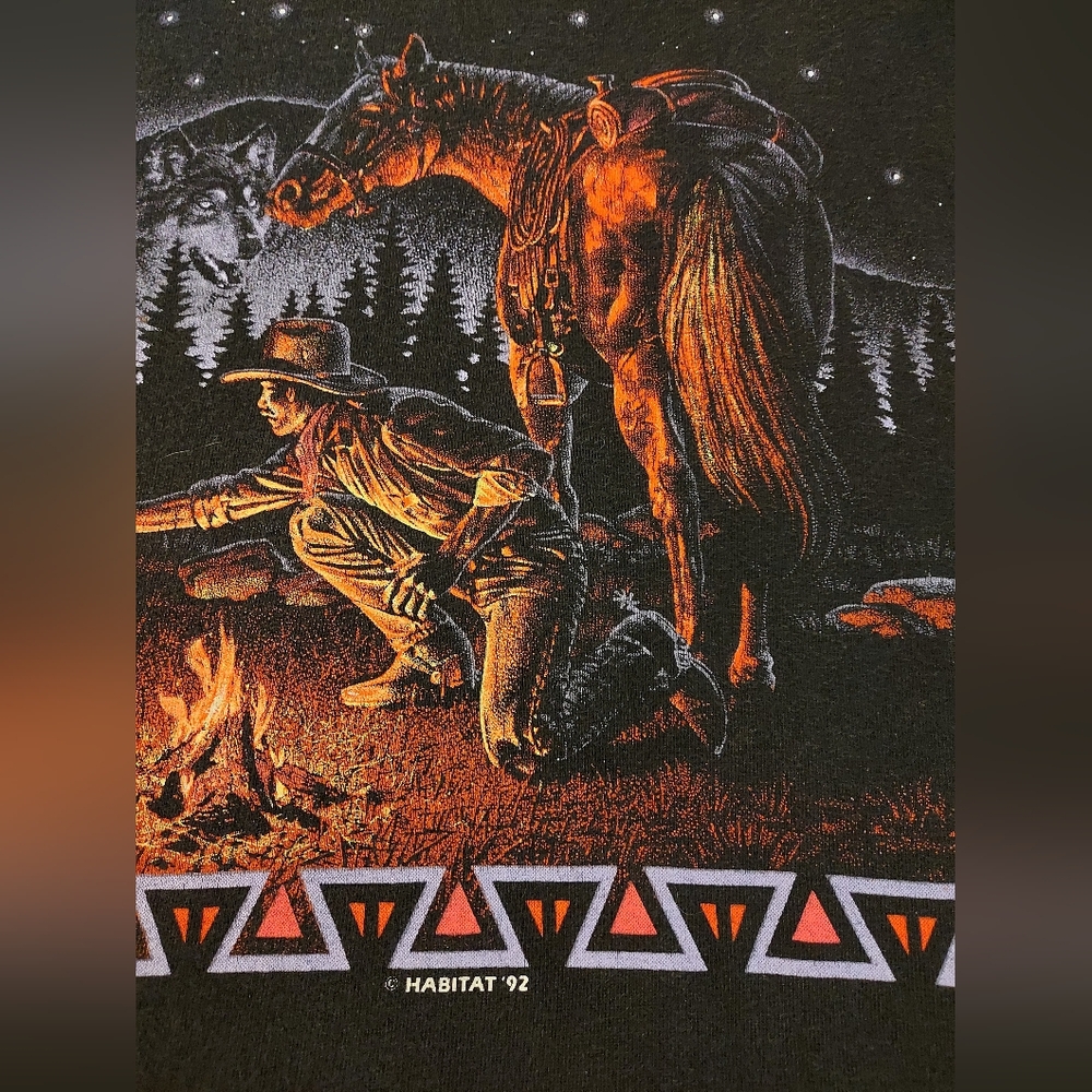 VTG 1992 Habitat Nebraska Cowboy Campfire T-Shirt XL AOP Single Stitch - Picture 8 of 11